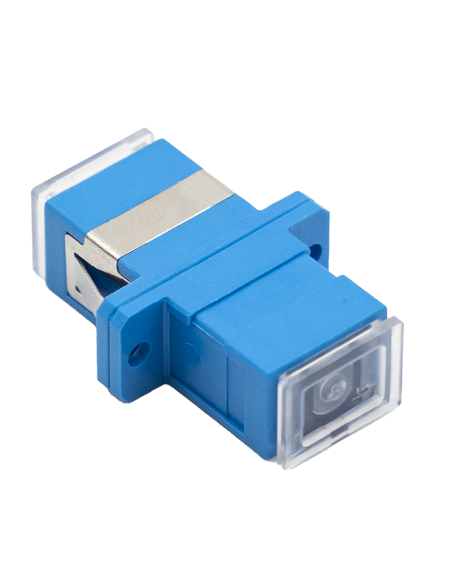 Adaptador SC PC SM monomodo simple con lengüeta, tapa transparente antipolvo.